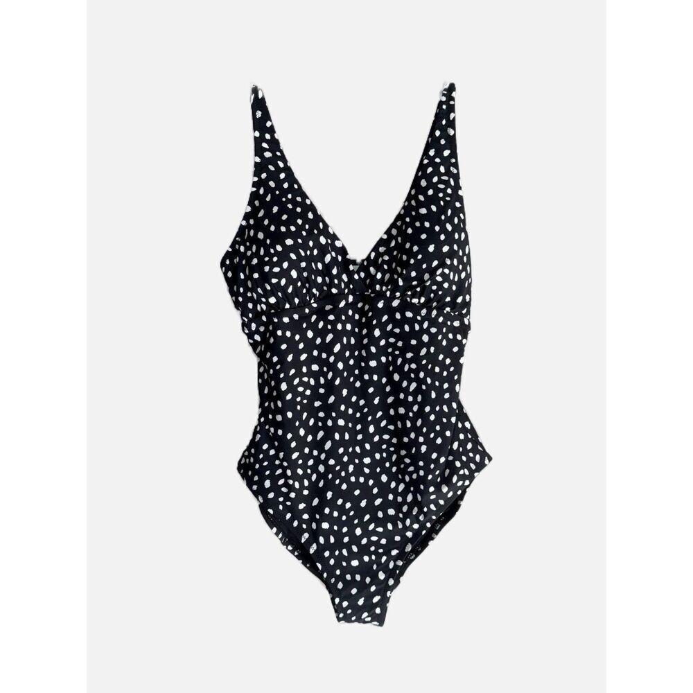 Leilani One Piece Swimsuit Black Adjustable Straps Flattering V‎ Neck Bra Cup 10